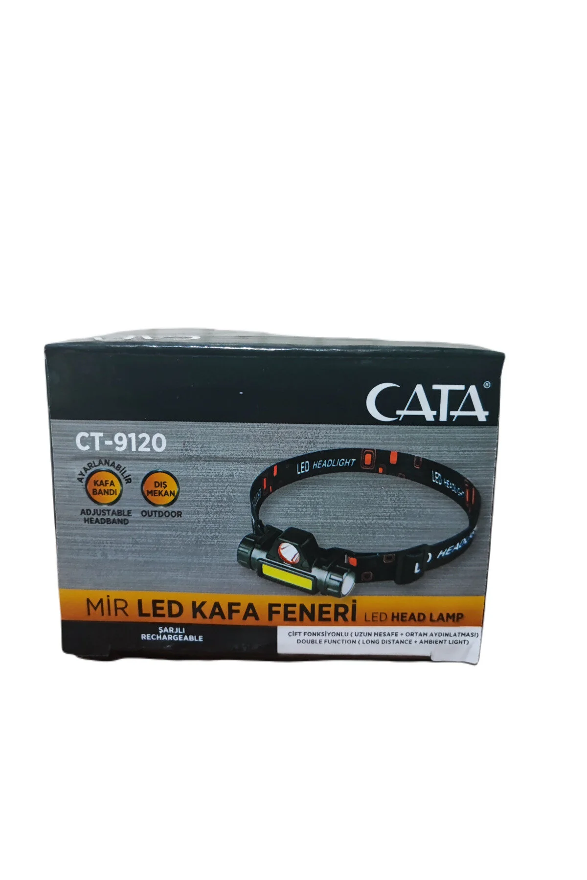 Şarjlı Ledli Mercekli Kafa Feneri Beyaz Işık 3 Modlu Su Geçirmez 4 Saat Ömür Ct9120 Mir Type-c Siyah - Beyaz