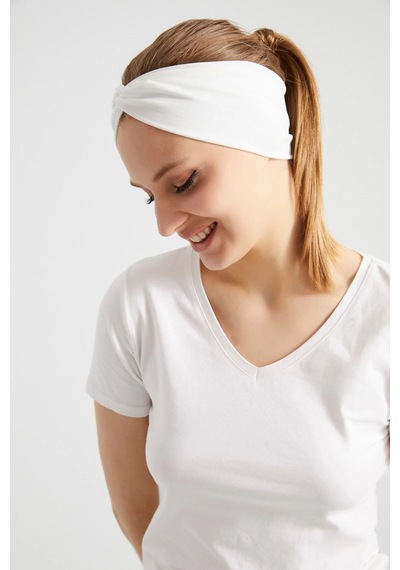 Kadın Çapraz Bağlamalı Pamuklu Penye, Kaymaz, Yumuşak, Esnek, Saç Bandı Bandana Beyaz 57126038