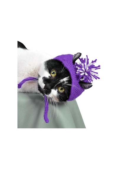 Örme Kedi Şapkası Mor Renk Yılbaşı Şapkası