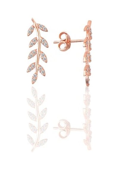 Gümüş Rose Zirkon Taşlı Yaprak Üçlü Set