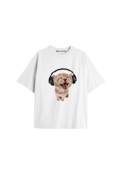 Kalic Studio Y2k Vintage Cats Baskılı Beyaz T-shirt Kod 7 Beyaz-7