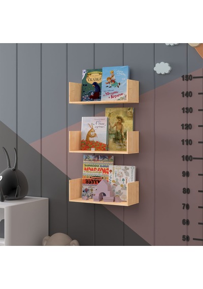 Asra Trend Çocuk Odası Duvar Rafı Kitaplık ÇR-03 %100 MDF 3'lü Set Safir Meşe