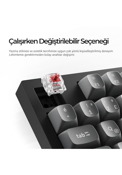 Keychron K10 Max Super Red Switch 1000 Hz Çift Atışlı Pbt Tuş Kapakları Rgb Aydınlatmalı Kablosuz Siyah Mekanik Klavye (K10M-H1-Tr)