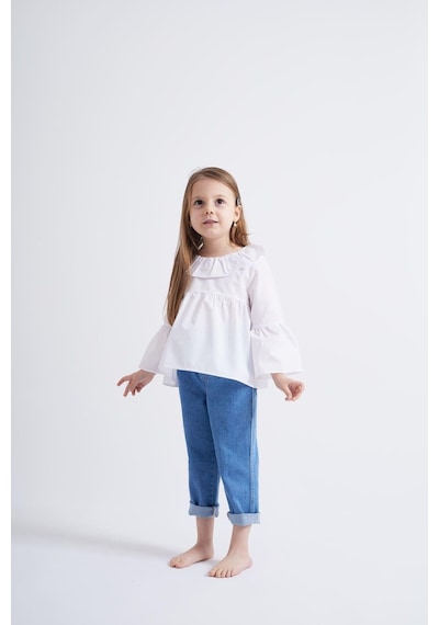 Oliventhekid Beyaz Poplin Bluz Beyaz Beyaz