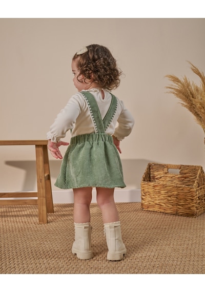 Noble Kids Yeşil Papatya Detaylı Kız Bebek Salopet İkili Takım - 9 Ay-3 Yaş Yeşil