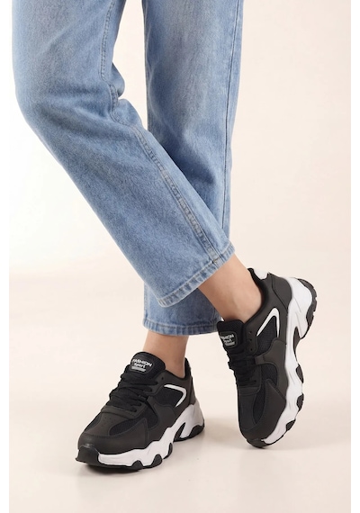 Mcdark Kadın Siyah Beyaz Ortopedık Sneaker Ayakkabı