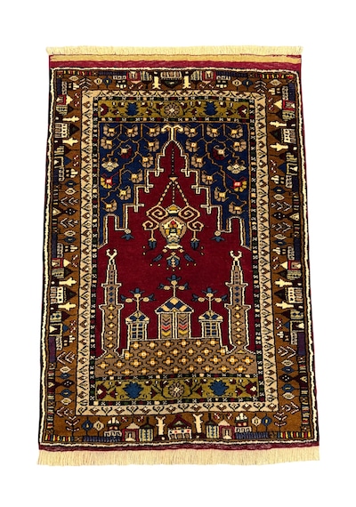 El Dokuma Sıfır Yahyalı Halısı Seccade 80x120 Kök Boya %100 Yün Namazlık Kırmızı