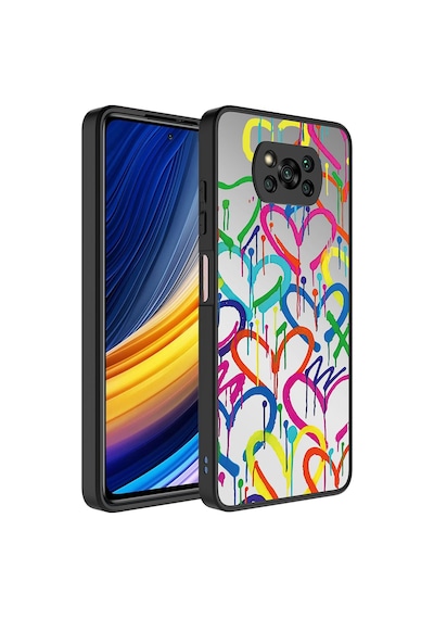 Goocamp Poco X3 Kılıf Aynalı Desenli Kamera Korumalı Parlak Mirror Kapak - Kalp Kalp