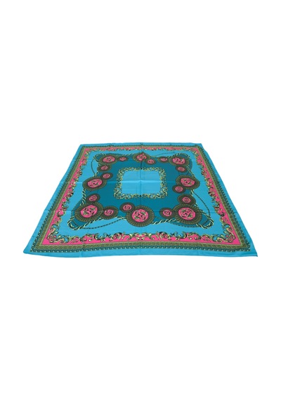 Tikitonki Geometrik Desenli Saten Turkuaz Eşarp - 90x90 Çok Renkli Çok Renkli