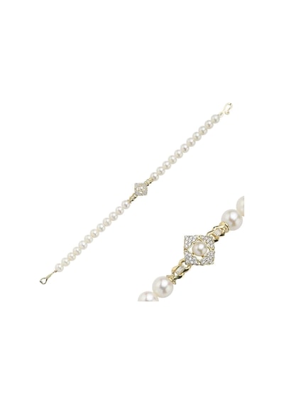 6,5 Mm Baget Taşlı Doğal İnci Bileklik 22 Cm / Beyaz Beyaz Beyaz Altın