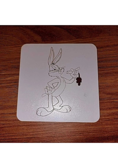 Lavanta Tasarım Bugs Bunny Ahşap Bardak Altlığı Beyaz