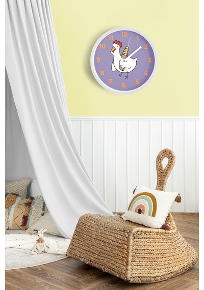 Sevimli Ördek Çocuk Odası Duvar Saati - 42cm - Önü Camlı Beyaz Kasa - Sessiz Mekanizma Beyaz