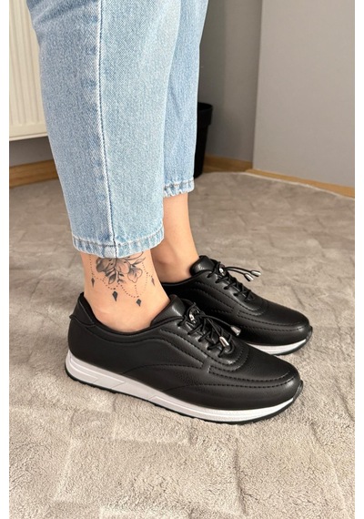 Asmi Shoes Kadın Ayda Bağcıklı Lastikli Ortopedik Rahat Taban Günlük Babet&spor Ayakkabı Siyah Siyah Asmi Shoes Kadın Ayda Bağcıklı Lastikli Ortopedik Rahat Taban Günlük Babet&spor Ayakkabı Siyah Siyah