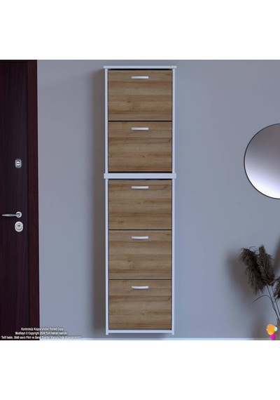 Modilayn Verve Asma Kapı Önü 52x194x26 Cm Lik 5 Düşer Kapak 10 Göz Bölmeli Ayakkabılık Beyaz - Meşe Modilayn Verve Asma Kapı Önü 52x194x26 Cm Lik 5 Düşer Kapak 10 Göz Bölmeli Ayakkabılık Beyaz - Meşe