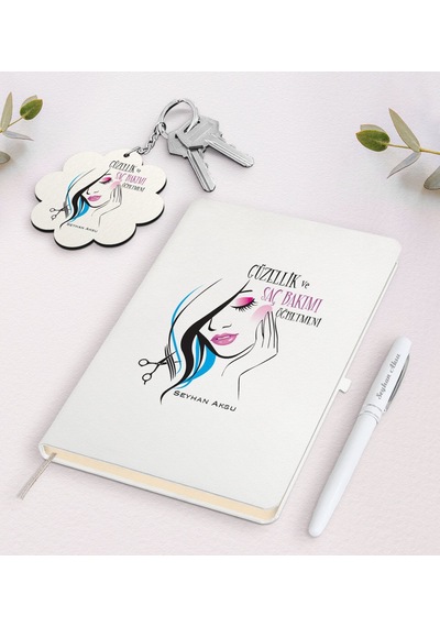 Kişiye Özel Güzellik Ve Saç Bakımı Öğretmeni Beyaz Defter Kalem V