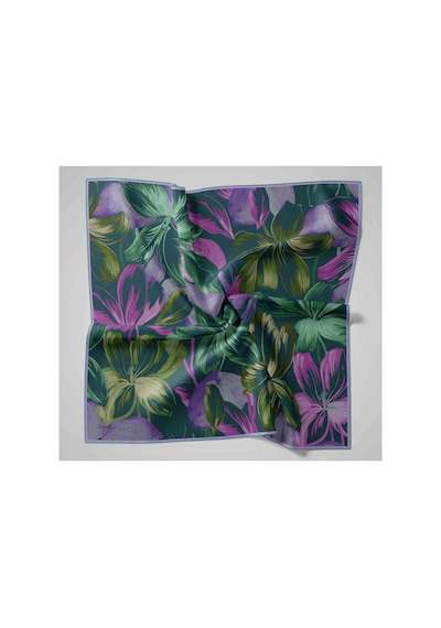 Silk Home Twill İpek Eşarp - 11480-70 Mor Yeşil Çok Renkli