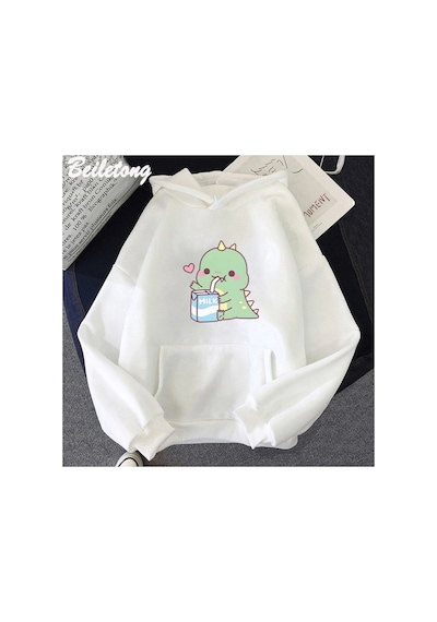Tarzsokak Beyaz Dinozor Boy Karikatür Hoodie Sevimlikız Rahat Komik Lar İçin Ka