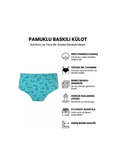 Seher Iç Giyim 6Lı Kadın Pamuklu Empirme Külot Yüksek Bel Bato
