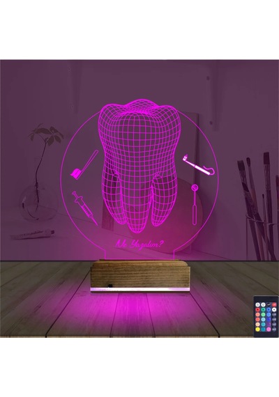 Luvivia Diş Hekimi Hediye Kişiye Özel 3d Lamba - Masa Gece Lambası V2 Şeffaf