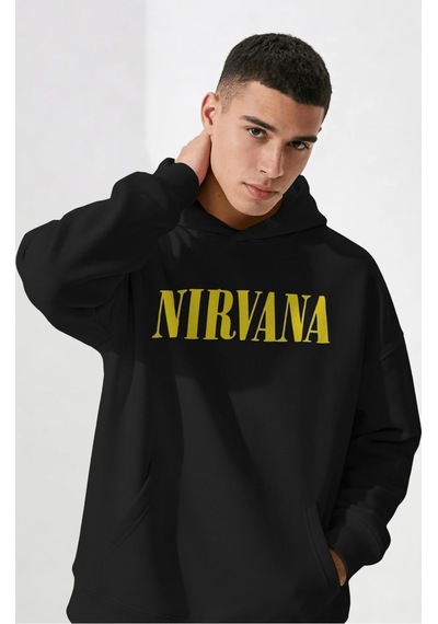 Sevbano Nirvana Rock Metal Müzik Grubu Sırt Baskılı Unisex Oversize Penye Siyah