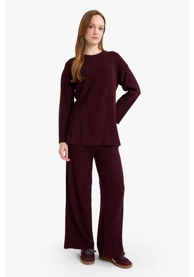 Defacto Wide Leg Triko Pantolon G7249ax25cwbr457 Bordo-br457
