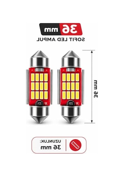 36mm Beyaz C5w Led Ampul, Canbus Uyumlu, 2 Adet Plaka Ve Tavan Lambası İçin
