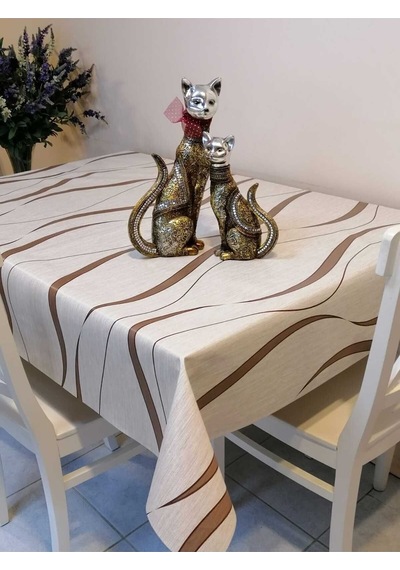 Elyaflı Pvc Muşamba - Desenli Silinebilir Masa Örtüsü 02mrl151a Kahve