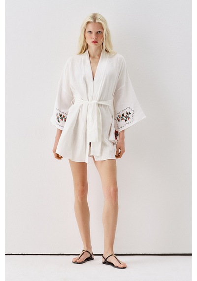 Sagaza Studio Ss6185 Desenli Kimono Kahverengi