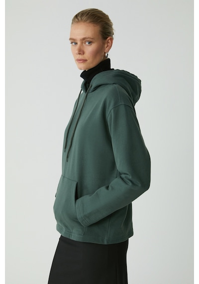 Ethıquet Pıper Kadın Içi Polarlı Yumuşacık Comfort Fit Kapüşonlu Kanguru Cepli Yeşil Sweatshirt