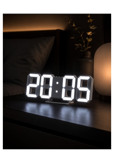 3d Dijital Saat Yeni Nesil Dekoratif Dijital Saat Masa Duvar Saati Takvim Termometre Masa Saati Beyaz
