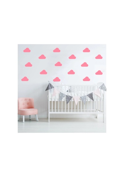 7,5 Cm Ebatlarında Farklı Şekillerde Bulut Duvar Sticker Seti - 72 Adet Bebe Pembe