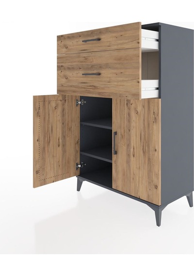 Hyperion Dolap 2 Raflı 2 Çekmeceli 2 Kapaklı 88x44x134 Antrasit-çam Antrasit Hyperion Dolap 2 Raflı 2 Çekmeceli 2 Kapaklı 88x44x134 Antrasit-çam Antrasit