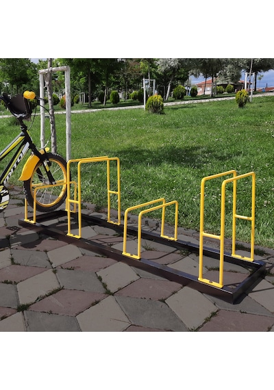 Bisiklet Park Demiri Metal Bisiklet Park Standı 4'Lü Sarı - Siyah