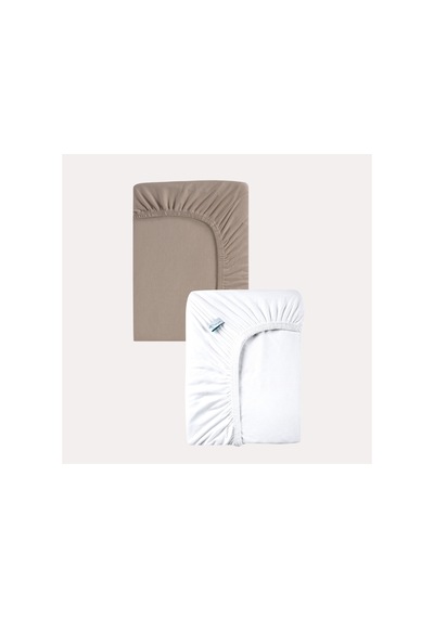 Kahve - Beyaz Renk %100 Pamuk Penye Bebek Çarşafı 60x120cm - Lastikli Bebek Çarşafı 2'li Kahve - Beyaz - 860728279