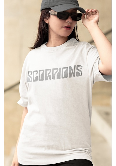 Scorpions Rock Metal Müzik Grubu Sırt Baskılı Unisex Oversize Tiş Beyaz
