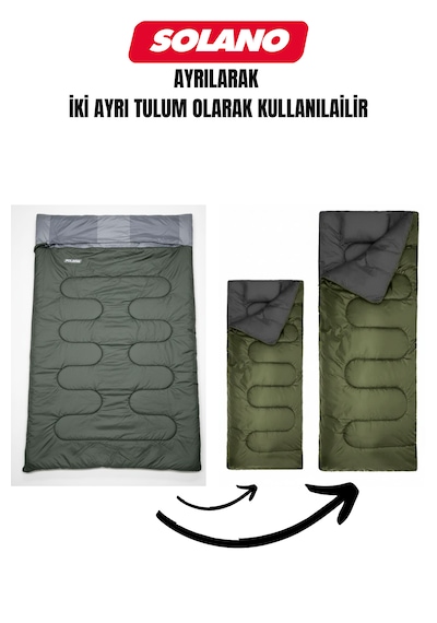 -15 C Çift Kişilik Uyku Tulumu Ayrılabilir Uyku Tulumu Haki Av, Balık, Kamp, Festival Haki