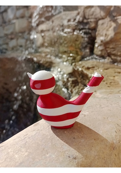 Kırmızı Beyaz Kuş Sesi Sulu Düdük - 3d Baskı Yerli Üretim Kırmızı