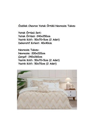 Özdilek -chevron Bej- Çift Kişilik Yatak Örtülü Nevresim Takımı