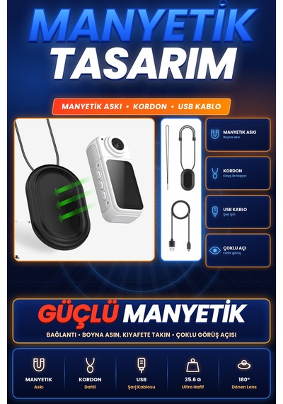 Blue Inter Smart Panora Aksiyon Kamera Döner Lensli Ekranlı Taşınabilir Vlog Kamerası Mini Spor Kamerası