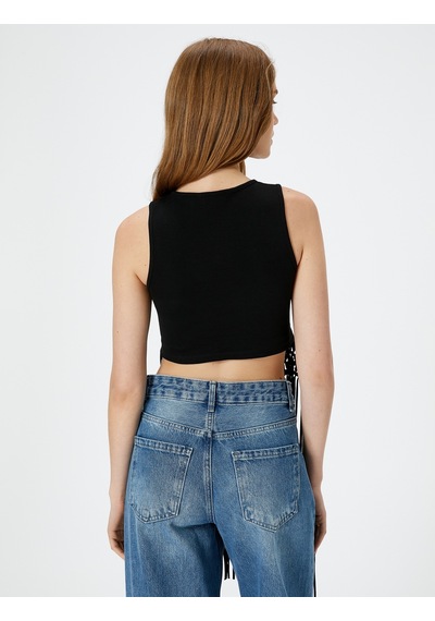Koton Uzun Püsküllü Üst Kolsuz Slim Fit Pamuklu Siyah 4sal30032ık Siyah