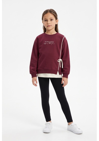 Toontoy Kids Toontoy Kız Çocuk Önü Baskılı Garni Detaylı Sweatshirt Vişne
