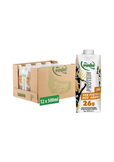 Yer Fıstıklı Ve Muz Aromalı Protein Süt 500 Ml X 12 Adet