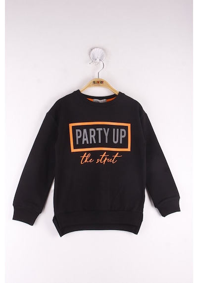 Toontoy Kız Çocuk Relax Fit Bisiklet Yaka Baskılı Sweatshirt - 2 İplik Siyah