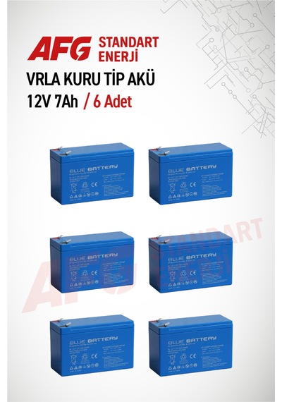 6 Adet 12 Volt 7 Amper Kuru Tip Akü 12 V 7 Ah Bl Mavi