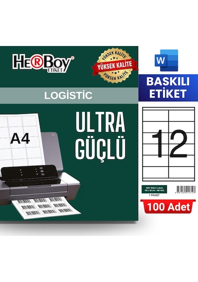 Herboy Hb-1612 105 X 48 Mm A4 Baskılı Laser Etiket 100 Adet