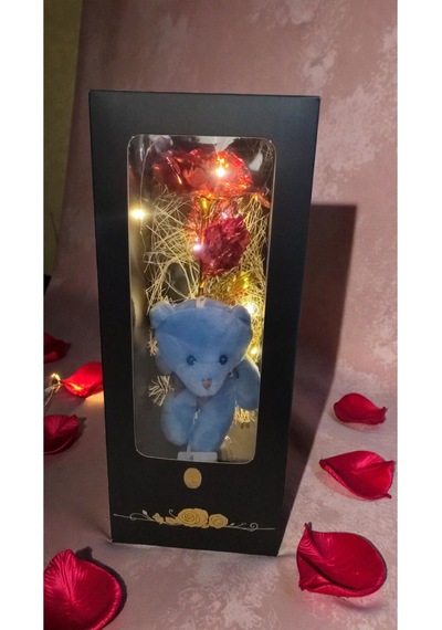 Sevgililer Gününe Özel Lüks Ayıcıklı Ledli Sonsuzluk Güllü Kutulu Boyut:28cm