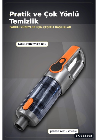 Araç İçi El Süpürgesi Şarjlı Usb Kablolu Esnek Hortumlu Temizlik Seti Bx-316395 Diğer