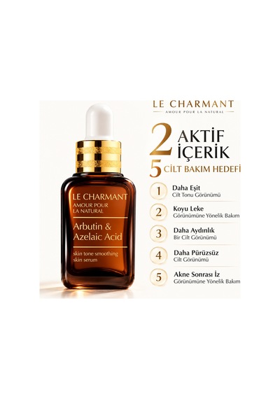 Arbutin Ve Azelaik Asit Leke Karşıtı Cilt Tonu Eşitleyici Aydınlatıcı Yüz Serumu 30 Ml