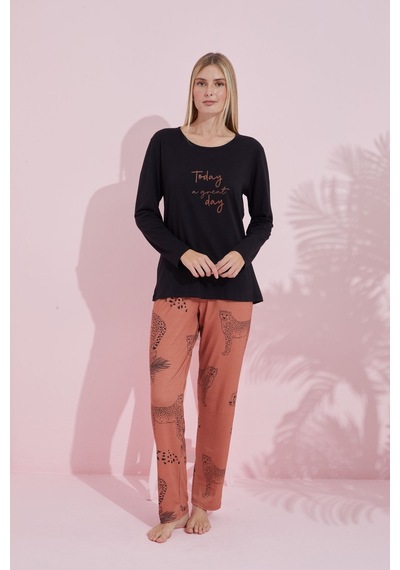 Siyah İnci Pamuklu Örme Pijama Takım 24240179 Siyah