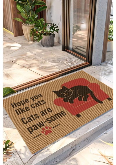 Decovetro Kapı Önü Halı Paspas Kedi Hope You Like Cats Baskılı 40 X 60 Cm Çok Renkli